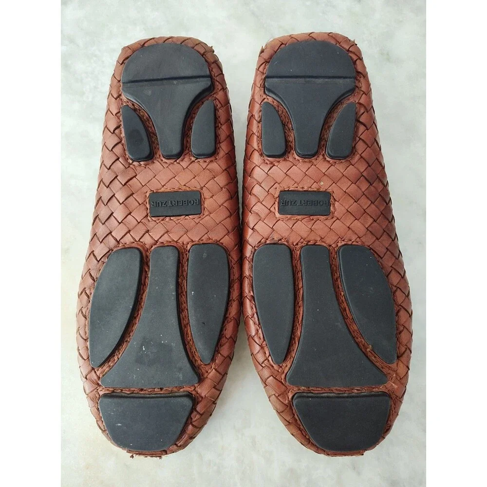 Robert Zur San Tropez Woven Leather Penny Loafers Brown Mens Size 10 M